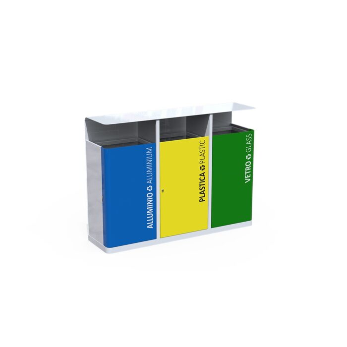 Cestone a 3 scomparti per differenziata con coperchio - ecd440